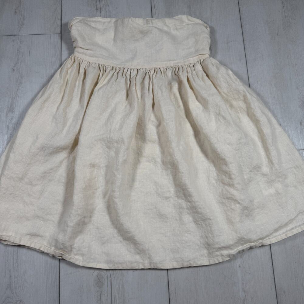 Verge Girl VRG Mini Dress Creme Babydoll Women's 10 Boho Beach Chic 100% Linen